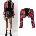 L634 Custom Made to order Tweeds Womens Coat Plaid Red & Black Plaid Regular Size XS S M L XL & Plus size 1x-10x (SZ16-52)