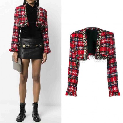 L634 Custom Made to order Tweeds Womens Coat Plaid Red & Black Plaid Regular Size XS S M L XL & Plus size 1x-10x (SZ16-52)