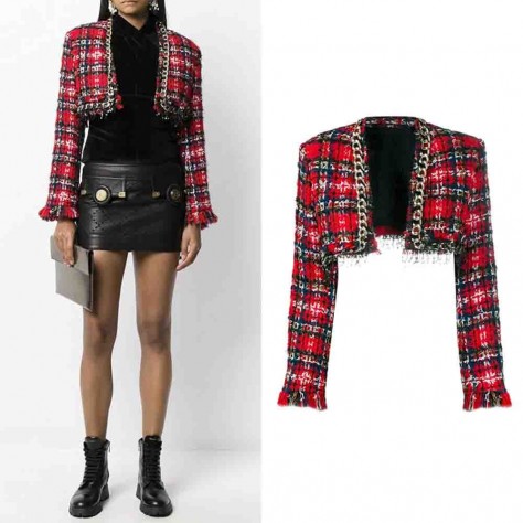 L634 Custom Made to order Tweeds Womens Coat Plaid Red & Black Plaid Regular Size XS S M L XL & Plus size 1x-10x (SZ16-52)