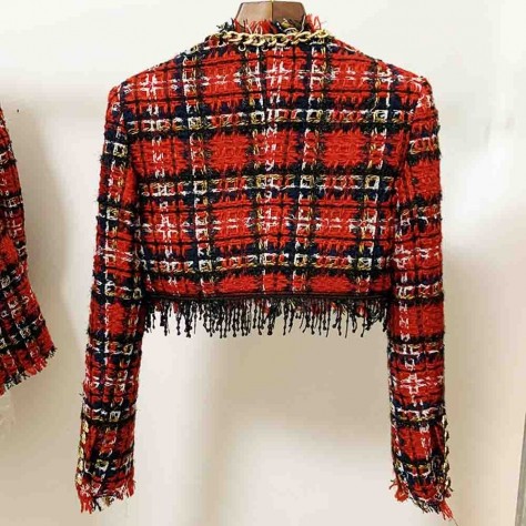 L634 Custom Made to order Tweeds Womens Coat Plaid Red & Black Plaid Regular Size XS S M L XL & Plus size 1x-10x (SZ16-52)