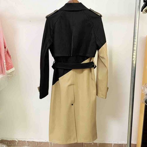 L636 Custom Made to order Faux Leather Contrast  Belted Trench Coat Regular Size XS S M L XL & Plus size 1x-10x (SZ16-52)