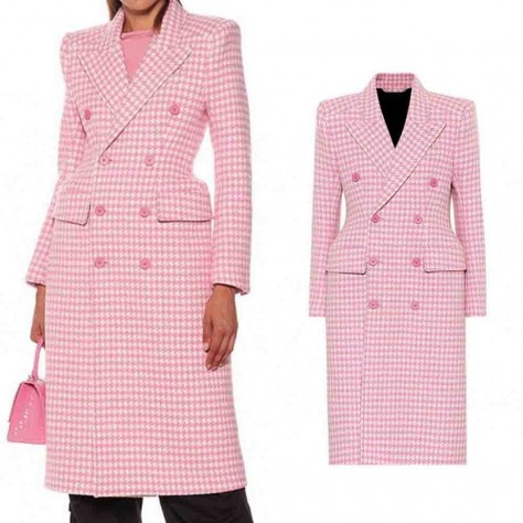 L640 Custom Made to order Wool Blend Double-Breasted Houndstooth Blazer Coat New Regular Size XS S M L XL & Plus size 1x-10x (SZ16-52)