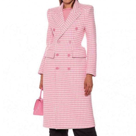 L640 Custom Made to order Wool Blend Double-Breasted Houndstooth Blazer Coat New Regular Size XS S M L XL & Plus size 1x-10x (SZ16-52)