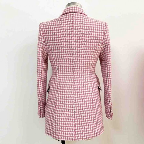 L640 Custom Made to order Wool Blend Double-Breasted Houndstooth Blazer Coat New Regular Size XS S M L XL & Plus size 1x-10x (SZ16-52)