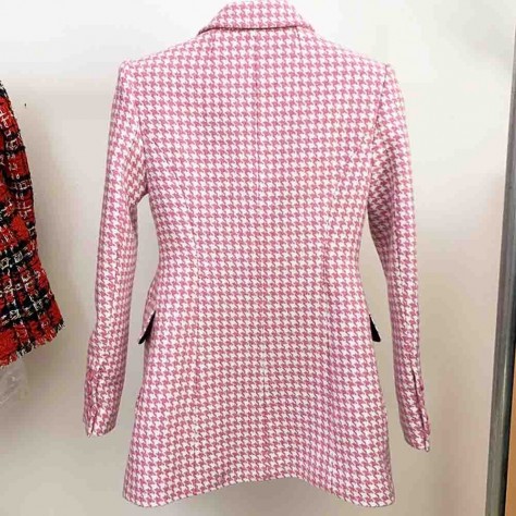 L640 Custom Made to order Wool Blend Double-Breasted Houndstooth Blazer Coat New Regular Size XS S M L XL & Plus size 1x-10x (SZ16-52)