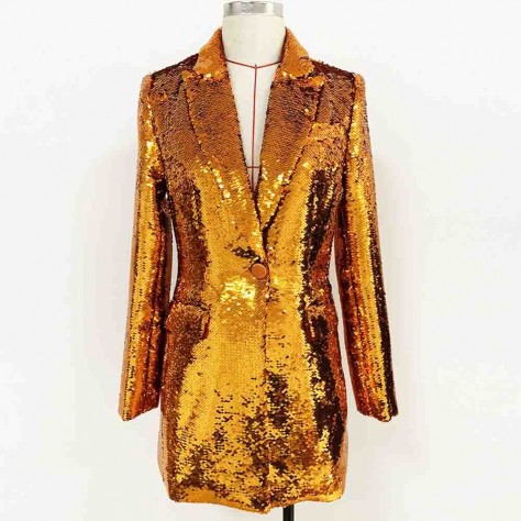 L642 Custom Made to order Polyester Women Long sleeve Sequin Fashion Blazer Coat Regular Size XS S M L XL & Plus size 1x-10x (SZ16-52)