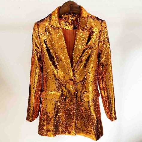 L642 Custom Made to order Polyester Women Long sleeve Sequin Fashion Blazer Coat Regular Size XS S M L XL & Plus size 1x-10x (SZ16-52)