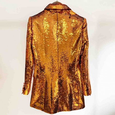 L642 Custom Made to order Polyester Women Long sleeve Sequin Fashion Blazer Coat Regular Size XS S M L XL & Plus size 1x-10x (SZ16-52)