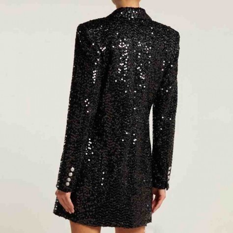 L643 Custom Made to order Polyester Double-Breasted Sequin Fashion Blazer Coat Regular Size XS S M L XL & Plus size 1x-10x (SZ16-52)