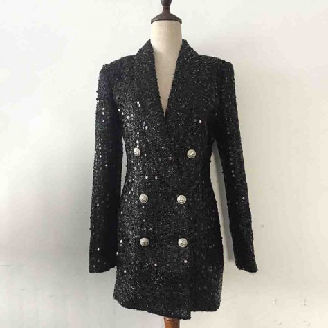 L643 Custom Made to order Polyester Double-Breasted Sequin Fashion Blazer Coat Regular Size XS S M L XL & Plus size 1x-10x (SZ16-52)