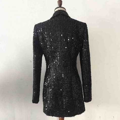 L643 Custom Made to order Polyester Double-Breasted Sequin Fashion Blazer Coat Regular Size XS S M L XL & Plus size 1x-10x (SZ16-52)