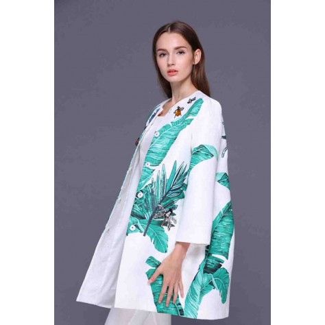 L645 Custom Made to order Polyester Collarless Floral Mid-Length Loose Coat New Regular Size XS S M L XL & Plus size 1x-10x (SZ16-52)