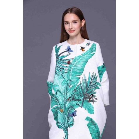 L645 Custom Made to order Polyester Collarless Floral Mid-Length Loose Coat New Regular Size XS S M L XL & Plus size 1x-10x (SZ16-52)