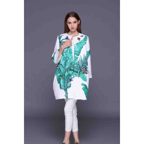 L645 Custom Made to order Polyester Collarless Floral Mid-Length Loose Coat New Regular Size XS S M L XL & Plus size 1x-10x (SZ16-52)