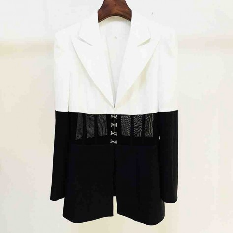 L647 Custom Made to order Polyester Black/white Contrast Stitched Blazer Suit Regular Size XS S M L XL & Plus size 1x-10x (SZ16-52)