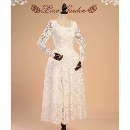 L65 Lace Long Sleeve Lolita A line Lace Cocktail Dress Regular Size XS S M L XL & Plus size 1x-10x (SZ16-52)