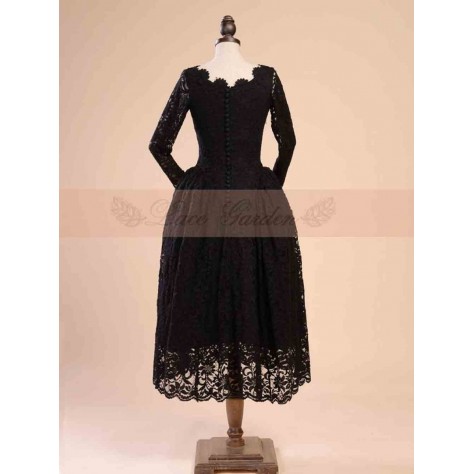 L65 Lace Long Sleeve Lolita A line Lace Cocktail Dress Regular Size XS S M L XL & Plus size 1x-10x (SZ16-52)