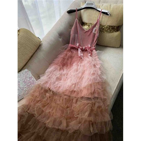 L653 Custom Made to order Tulle V-Neck Layered Party Cocktail Slip Dress Regular Size XS S M L XL & Plus size 1x-10x (SZ16-52)