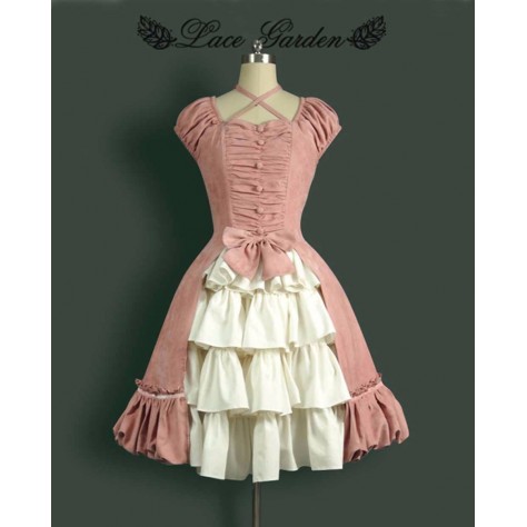 L66 Polyester Waist Bow Trim Tiered Frill Lolita Prom Dress Regular Size XS S M L XL & Plus size 1x-10x (SZ16-52)