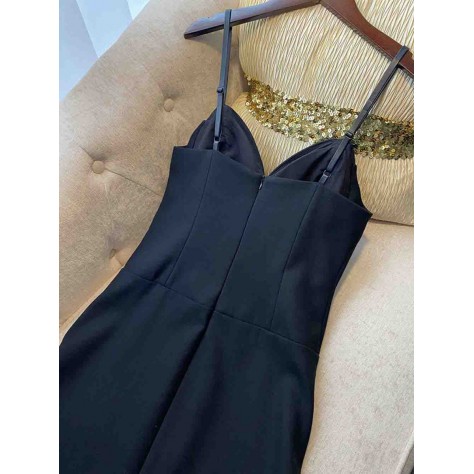 L661 Custom Made to order Cotton blend spandex Deep V-Neck High Waist Backless Slip Dress Regular Size XS S M L XL & Plus size 1x-10x (SZ16-52)