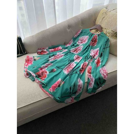 L665 Custom Made to order Chiffon Women's Crew Neck Short Sleeve Floral Dress Regular Size XS S M L XL & Plus size 1x-10x (SZ16-52)