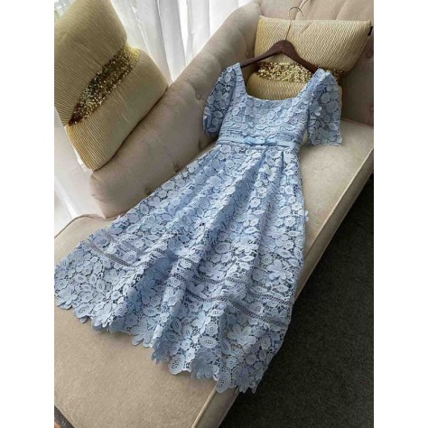 L670 Custom Made to order Lace Women's Square Neck A-Line Lace Party Dress Regular Size XS S M L XL & Plus size 1x-10x (SZ16-52)