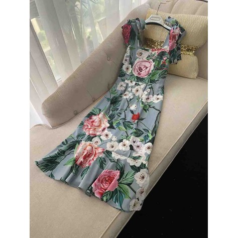 L672 Custom Made to order Chiffon Vintage Square Neck Floral Slip Dress Party Regular Size XS S M L XL & Plus size 1x-10x (SZ16-52)