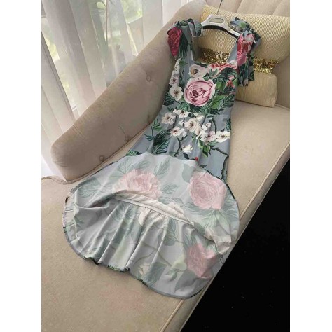 L672 Custom Made to order Chiffon Vintage Square Neck Floral Slip Dress Party Regular Size XS S M L XL & Plus size 1x-10x (SZ16-52)