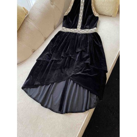 L678 Custom Made to order Velvet Beaded Pleated Hi-Low Hem Halter Dress New Regular Size XS S M L XL & Plus size 1x-10x (SZ16-52)