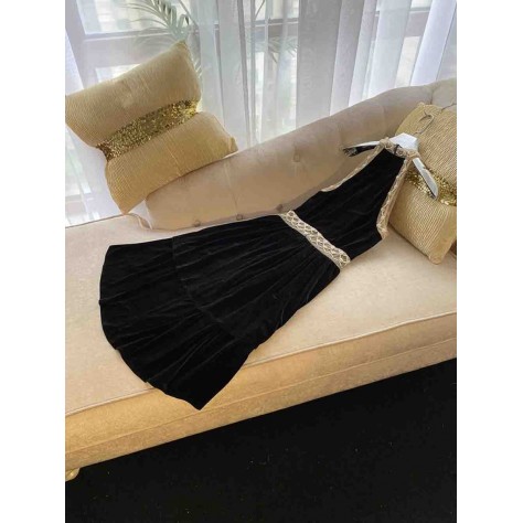 L678 Custom Made to order Velvet Beaded Pleated Hi-Low Hem Halter Dress New Regular Size XS S M L XL & Plus size 1x-10x (SZ16-52)