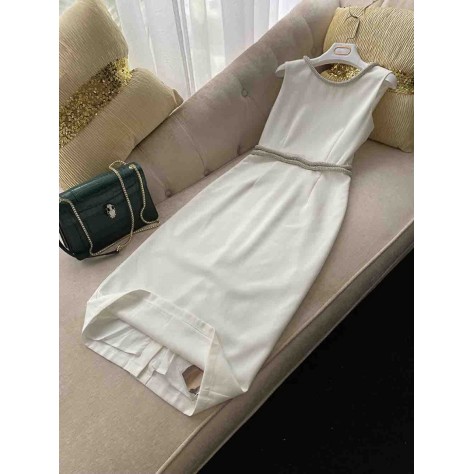 L680 Custom Made to order Cotton blend spandex Crew Neck Beaded Trim High Waist Tank Dress Regular Size XS S M L XL & Plus size 1x-10x (SZ16-52)