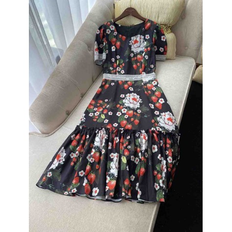 L686 Custom Made to order Chiffon Crew Neck Ruffle Party Floral Dress Regular Size XS S M L XL & Plus size 1x-10x (SZ16-52)