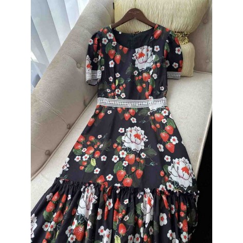 L686 Custom Made to order Chiffon Crew Neck Ruffle Party Floral Dress Regular Size XS S M L XL & Plus size 1x-10x (SZ16-52)