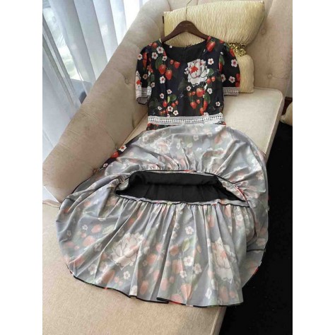 L686 Custom Made to order Chiffon Crew Neck Ruffle Party Floral Dress Regular Size XS S M L XL & Plus size 1x-10x (SZ16-52)