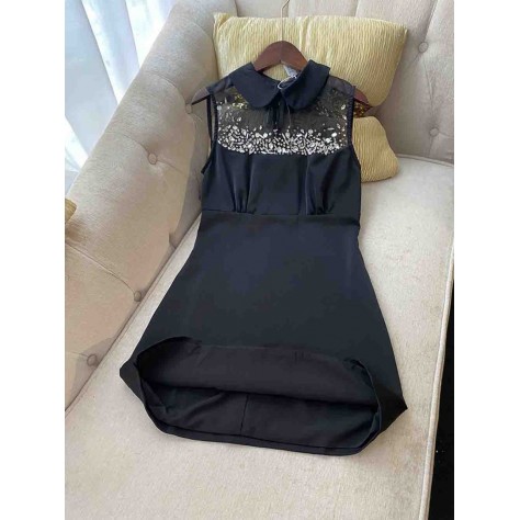 L687 Custom Made to order Cotton blend spandex  Sleeveless Rhinestone Trim Mini party Dress Regular Size XS S M L XL & Plus size 1x-10x (SZ16-52)