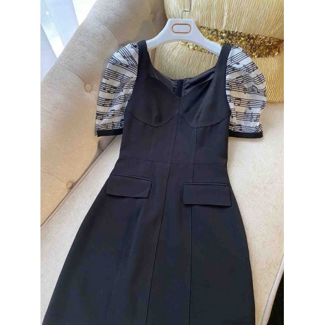 L689 Custom Made to order Cotton blend spandex Sweetheart Neck Puff Sleeve A-Line Dress Regular Size XS S M L XL & Plus size 1x-10x (SZ16-52)