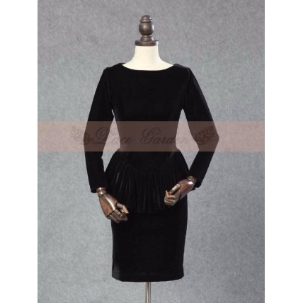 L69 Velvet Ruffle Peplum Boat-Neck Velvet Wrap Dress Regular Size XS S M L XL & Plus size 1x-10x (SZ16-52)