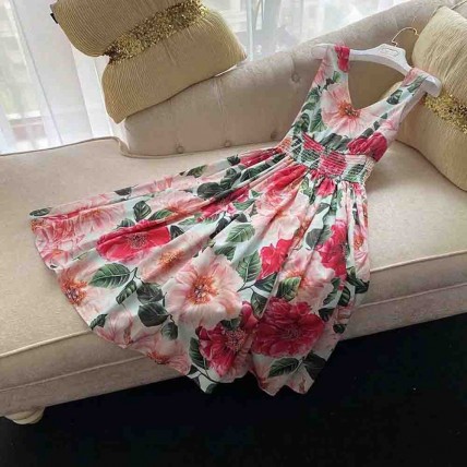 L702 Custom Made to order Chiffon V-Neck Empire Waist Floral Dress Regular Size XS S M L XL & Plus size 1x-10x (SZ16-52)