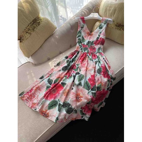 L702 Custom Made to order Chiffon V-Neck Empire Waist Floral Dress Regular Size XS S M L XL & Plus size 1x-10x (SZ16-52)