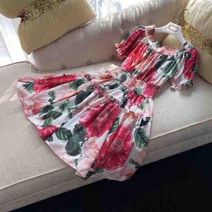 L708 Custom Made to order Chiffon Scoop Neck Floral Ruffle Dress New Regular Size XS S M L XL & Plus size 1x-10x (SZ16-52)