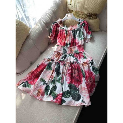 L708 Custom Made to order Chiffon Scoop Neck Floral Ruffle Dress New Regular Size XS S M L XL & Plus size 1x-10x (SZ16-52)