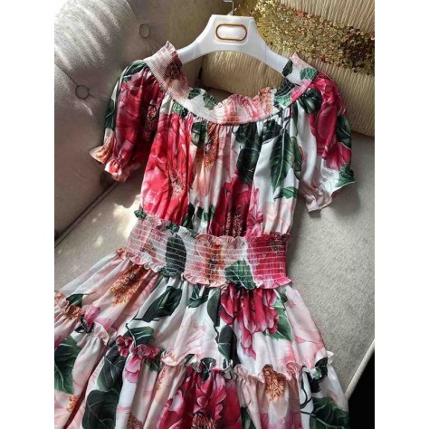 L708 Custom Made to order Chiffon Scoop Neck Floral Ruffle Dress New Regular Size XS S M L XL & Plus size 1x-10x (SZ16-52)