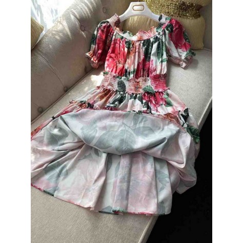 L708 Custom Made to order Chiffon Scoop Neck Floral Ruffle Dress New Regular Size XS S M L XL & Plus size 1x-10x (SZ16-52)