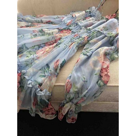 L711 Custom Made to order Chiffon Women's Off the Shoulder Floral Ruffle Dress Regular Size XS S M L XL & Plus size 1x-10x (SZ16-52)