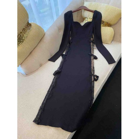 L715 Custom Made to order Cotton blend Jersey Sexy Slim Stretch Jersey Bow-Trim Wrap Dress Regular Size XS S M L XL & Plus size 1x-10x (SZ16-52)