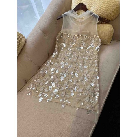 L719 Custom Made to order Tulle V-Neck Sequin Bow Trim Tulle Short Dress Regular Size XS S M L XL & Plus size 1x-10x (SZ16-52)