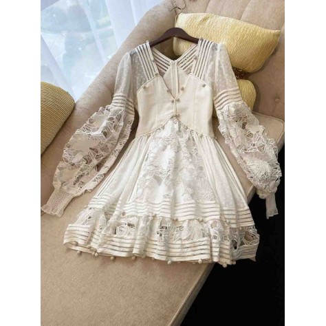 L720 Custom Made to order Polyester V-Neck Lace Embroidered A-Line Mini Dress Regular Size XS S M L XL & Plus size 1x-10x (SZ16-52)