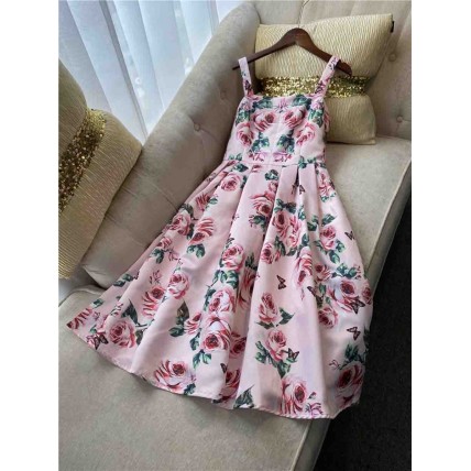 L721 Custom Made to order Polyester High Waist Big Swing A-Line Floral Dress Regular Size XS S M L XL & Plus size 1x-10x (SZ16-52)