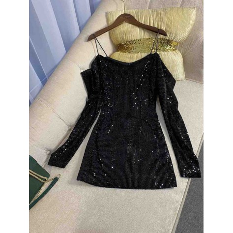 L725 Custom Made to order Polyester V-Neck Sequin Mini Party Cocktail Wrap Dress Regular Size XS S M L XL & Plus size 1x-10x (SZ16-52)