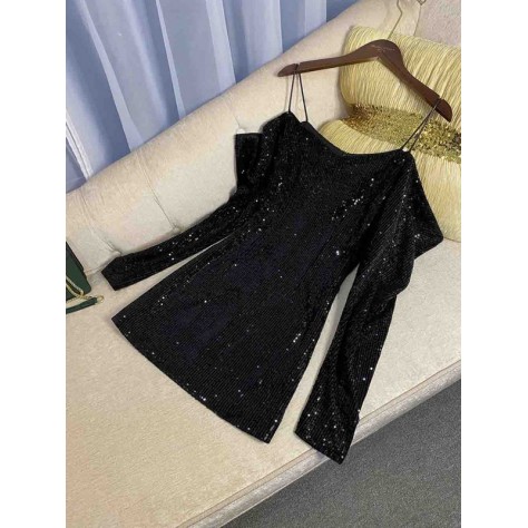 L725 Custom Made to order Polyester V-Neck Sequin Mini Party Cocktail Wrap Dress Regular Size XS S M L XL & Plus size 1x-10x (SZ16-52)